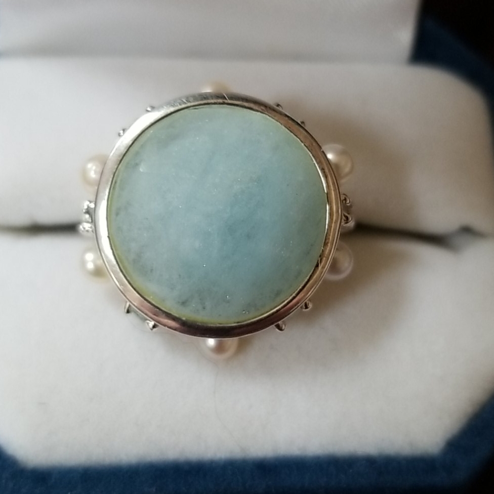 Sterling silver Amazonite, pearl and crystal ring